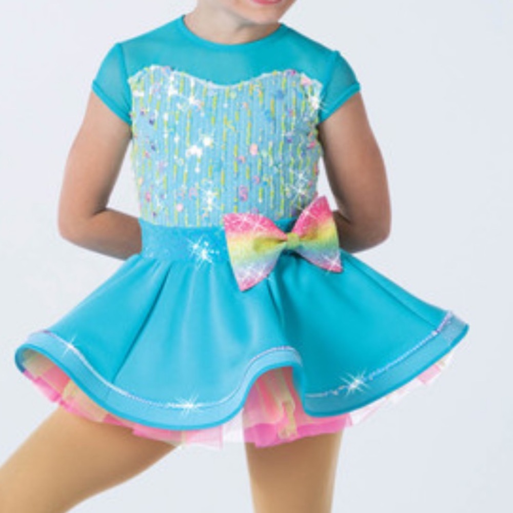 Weissman I Am Somebody Turquoise Kids Dance Costume Rainbow Bow Jazz Size MC